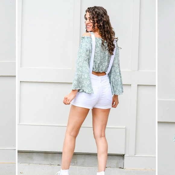 KanCan White Women's Denim Overall Shorts with No Back and Adjustable Straps - Picture 13 of 14